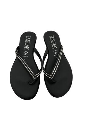 Italian Shoemakers Black Rhinestone Flip Flop Sandals Made in Italy Size 6
